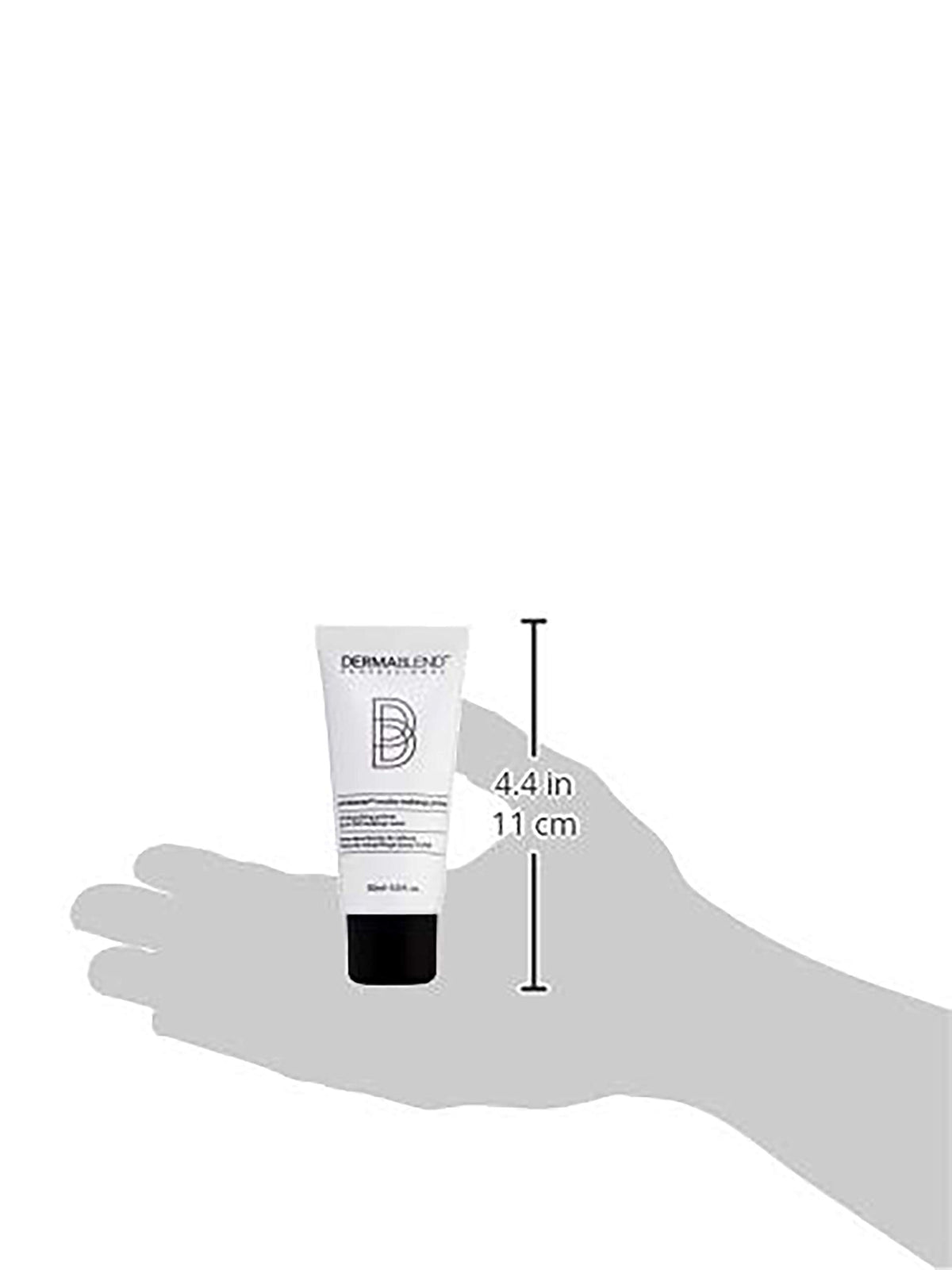 Dermablend primer next to a ruler showing 1.0 fl oz size for scale