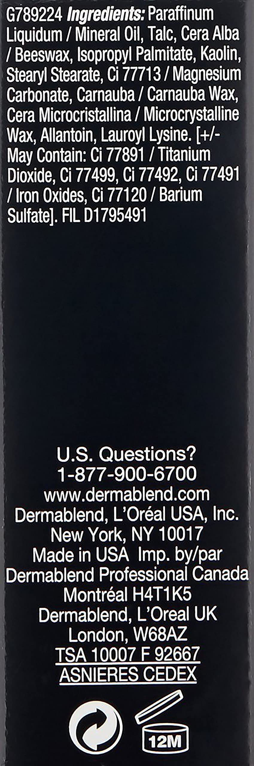Dermablend Quick-Fix stick next to ruler showing 0.42 oz size for portability