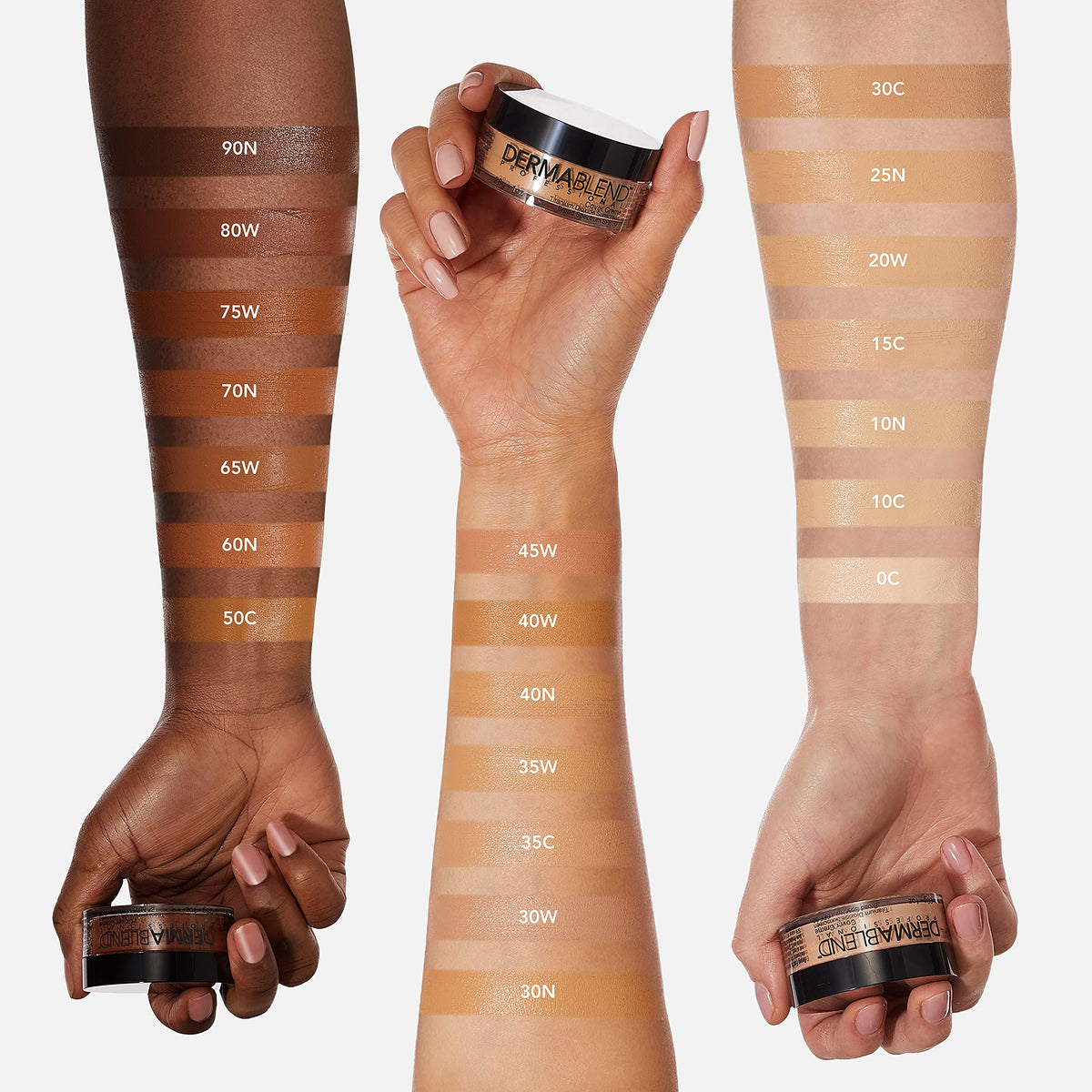 Dermablend shade swatch 70W Olive Brown on arm for true-to-tone match