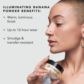 Dermablend powder on vanity styled with tools showing everyday luminous makeup result
