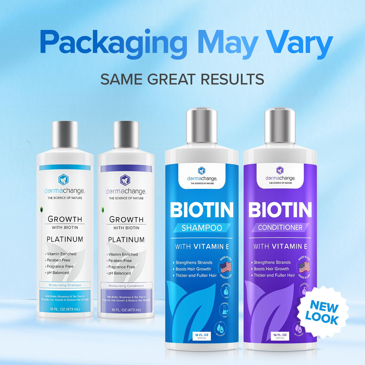 DermaChange bottle close-up label highlighting key ingredients