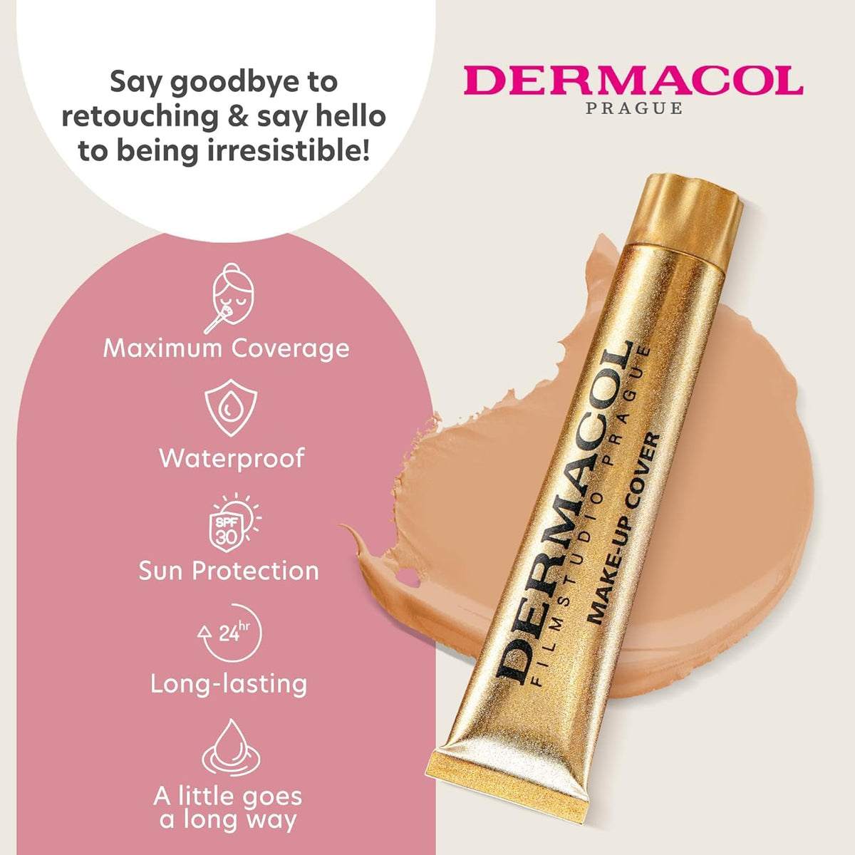 Dermacol foundation applied with brush showing even application and buildable coverage benefit