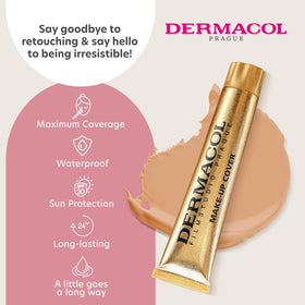 Dermacol foundation applied with brush showing even application and buildable coverage benefit