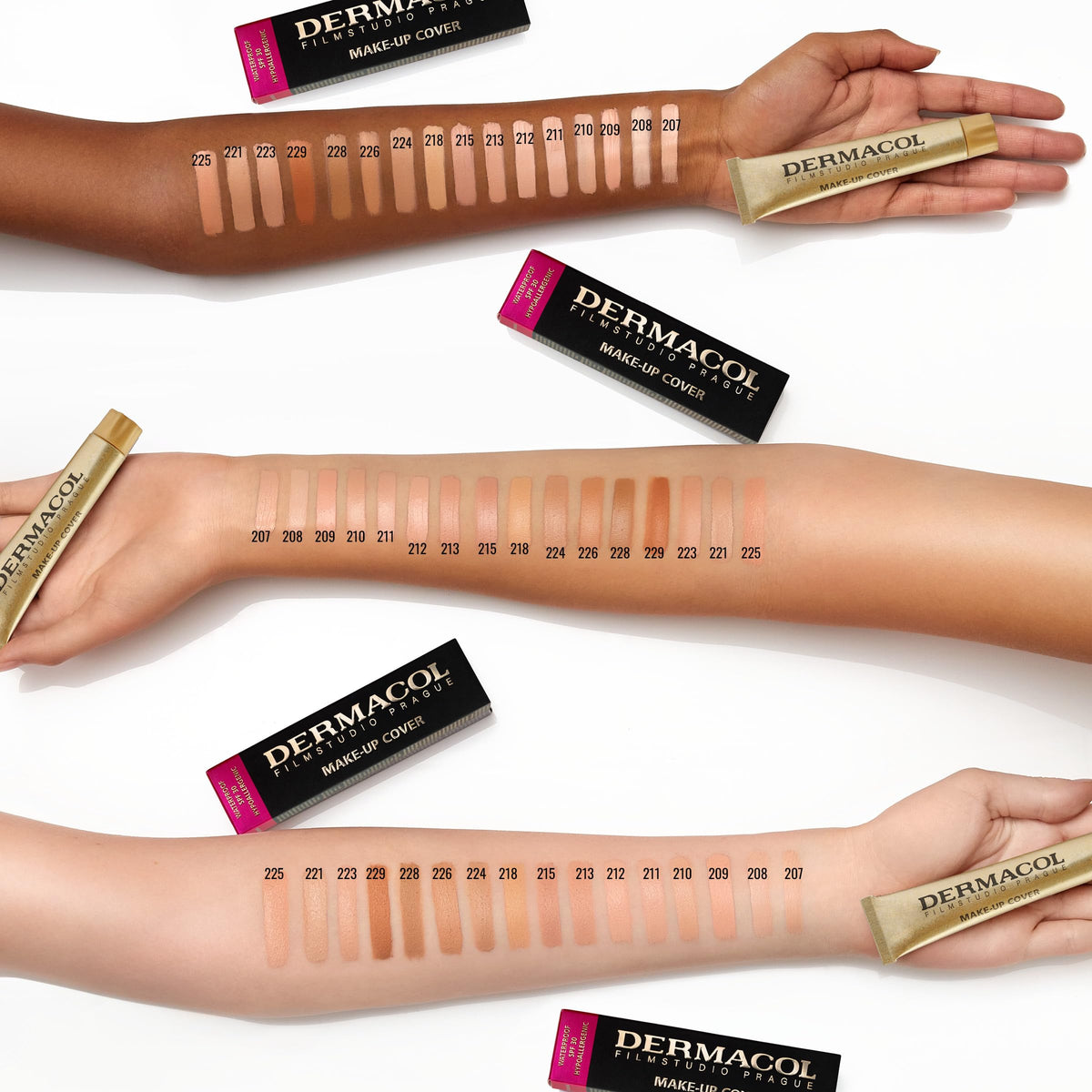 Dermacol application on arm comparison showing before and after concealment benefit