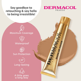 Dermacol before and after photo showing blemish concealment and natural look benefit
