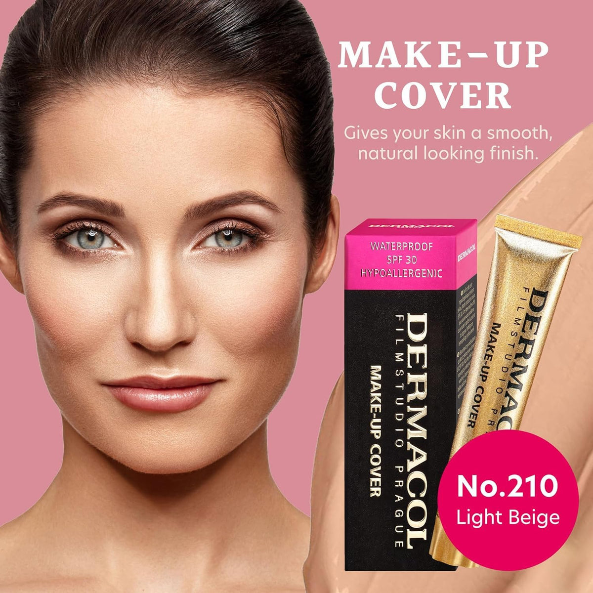 Dermacol shade 210 swatch on skin illustrating true-to-tone coverage