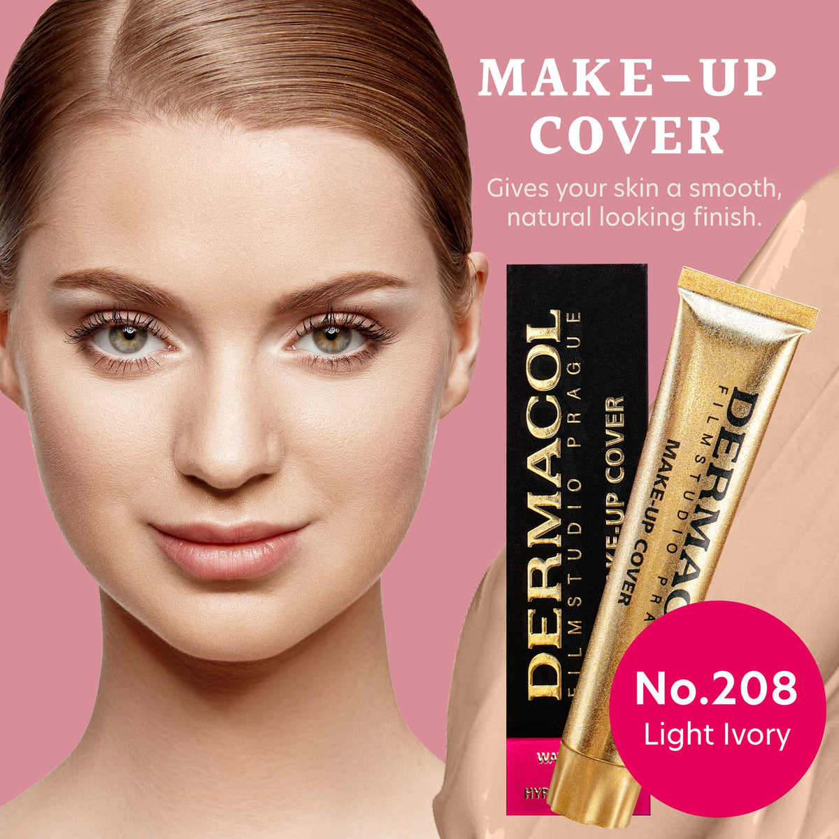 Dermacol swatch on arm Shade 208 demonstrating true-to-tone pigmentation benefit