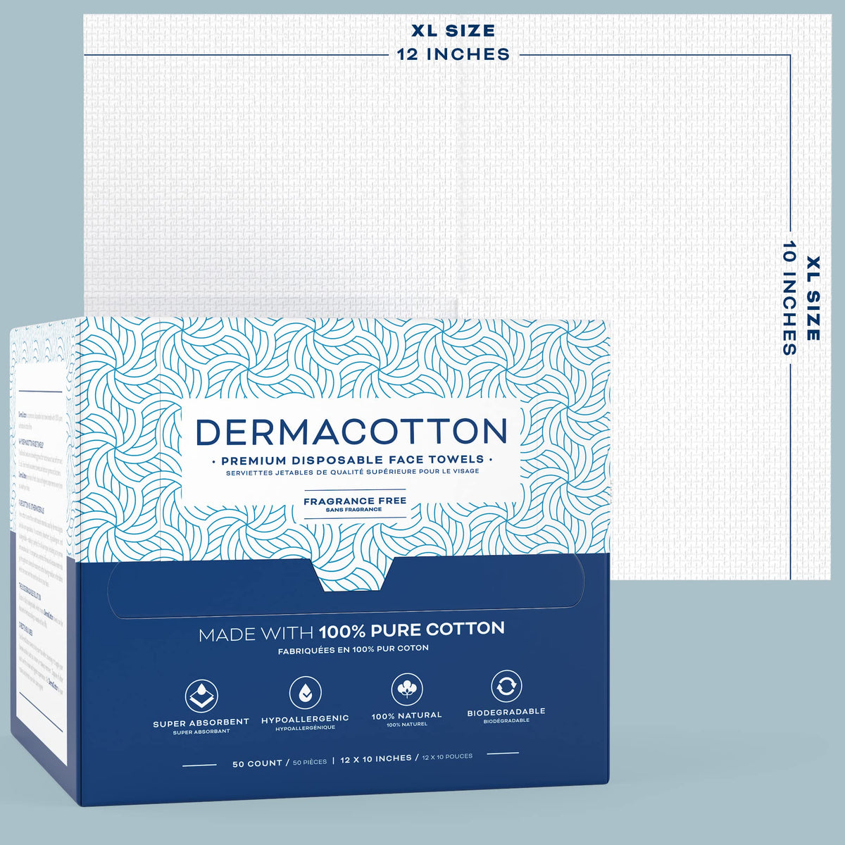 DERMACOTTON towel laid flat showing extra-large coverage benefit