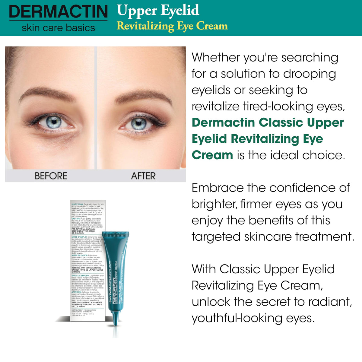 Dermactin being gently patted onto upper eyelid showing precise application benefit