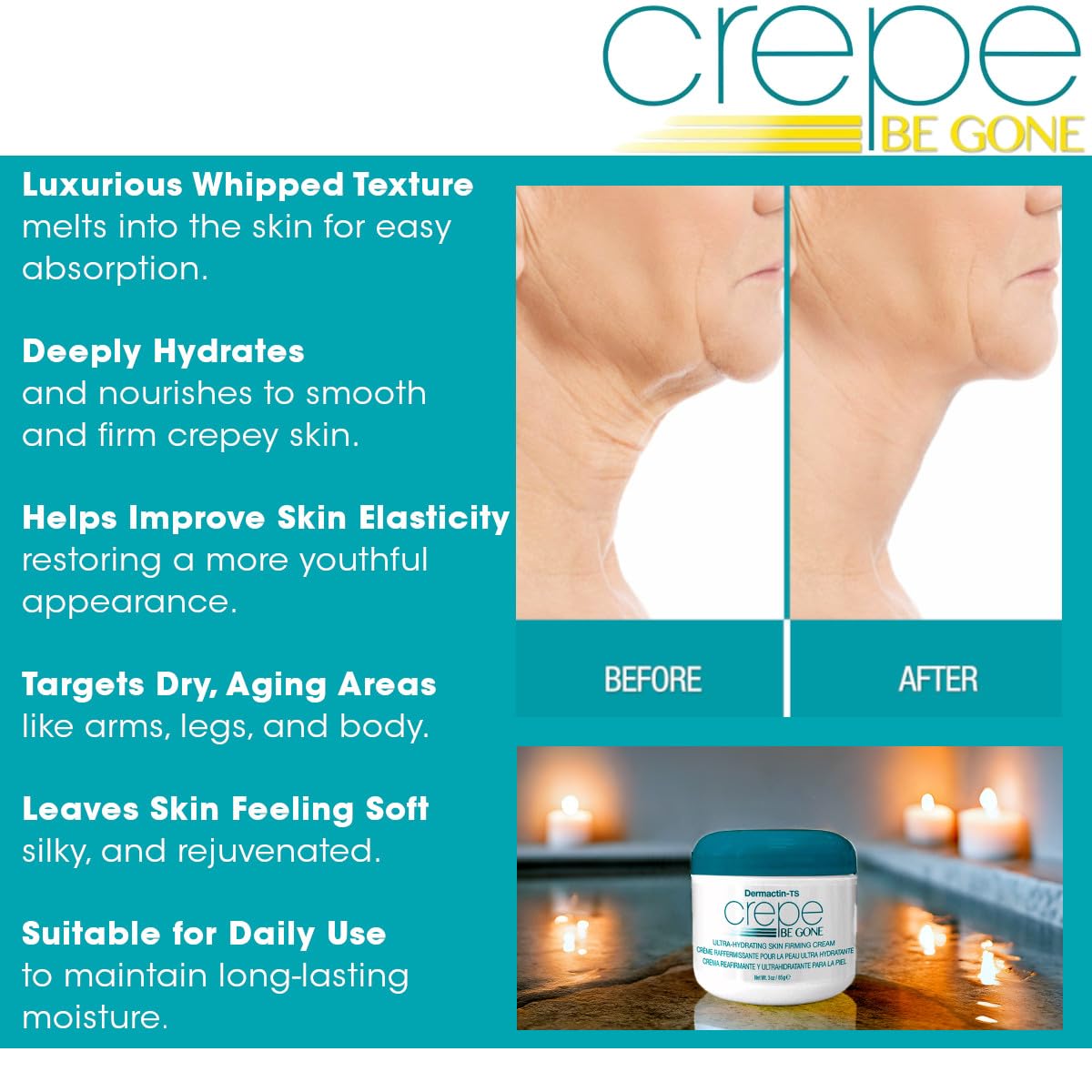 Applying Dermactin on arms and legs for firmer, softer skin