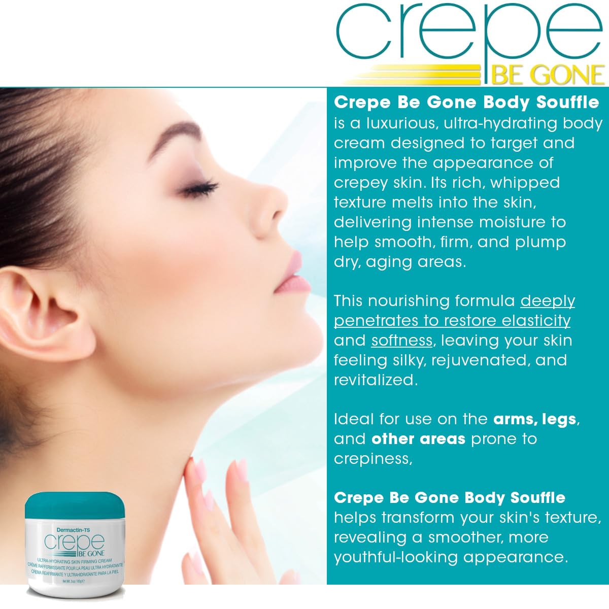 Applying Dermactin on neck and chest to smooth crepey skin