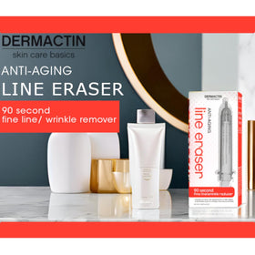 Dermactin close-up dispenser releasing serum texture for rapid fine-line smoothing