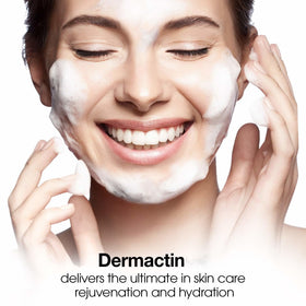 Dermactin formula droplet on skin close detail showing lightweight, fast-acting texture