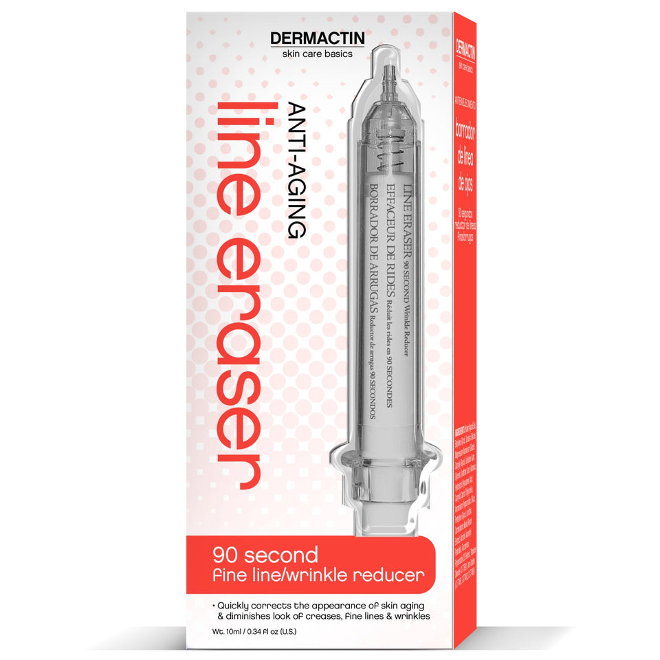 Dermactin front packaging .34 oz showing compact tube and brand for quick wrinkle help