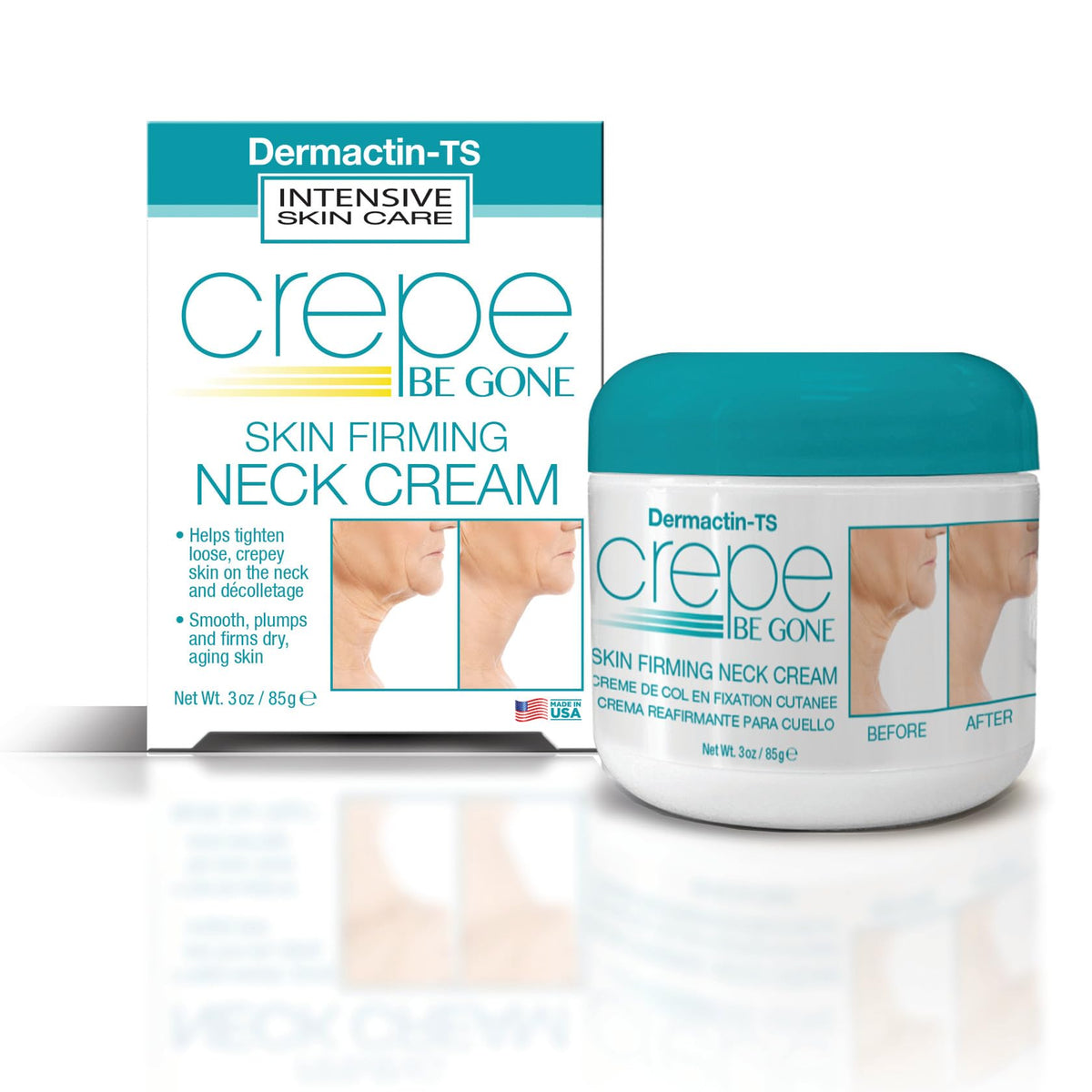 Dermactin jar front view showing product and brand for visible neck firming