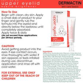 Dermactin close-up label readable ingredients and gentle-for-eyelids message