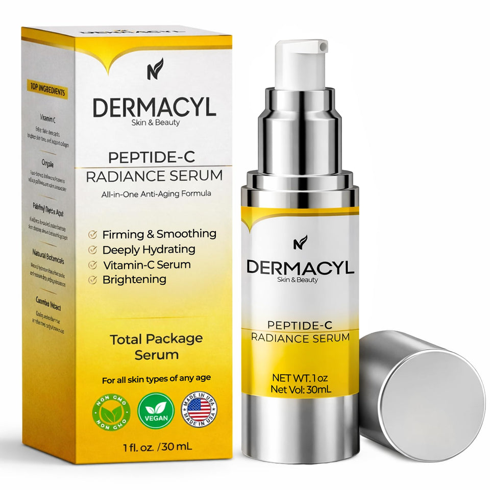 Dermacyl front packaging showing serum and clear brand benefit