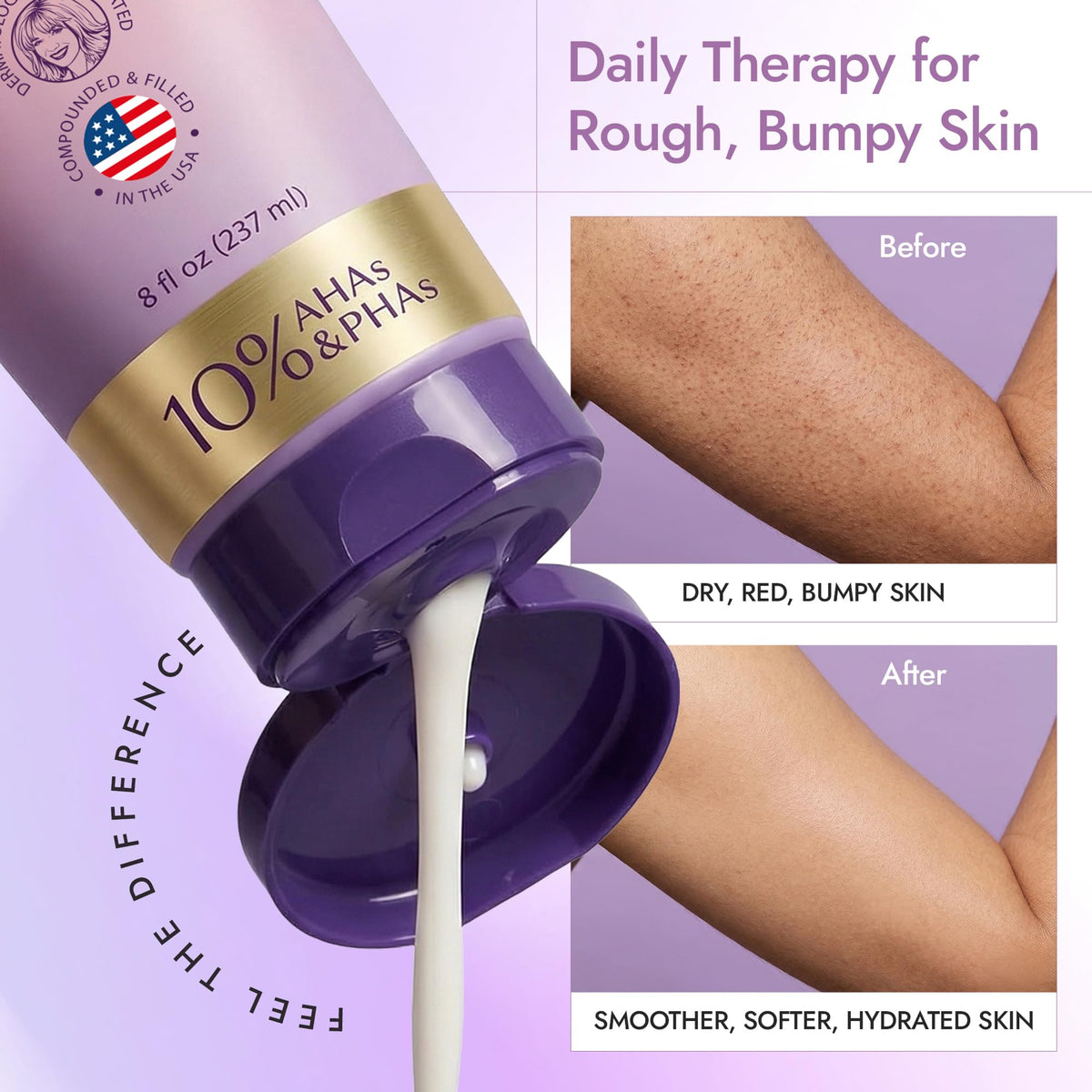 DERMAdoctor application on arm before and after showing visible smoothing benefit