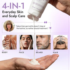 DERMAdoctor close-up label highlighting 2% pyrithione zinc and efficacy benefit