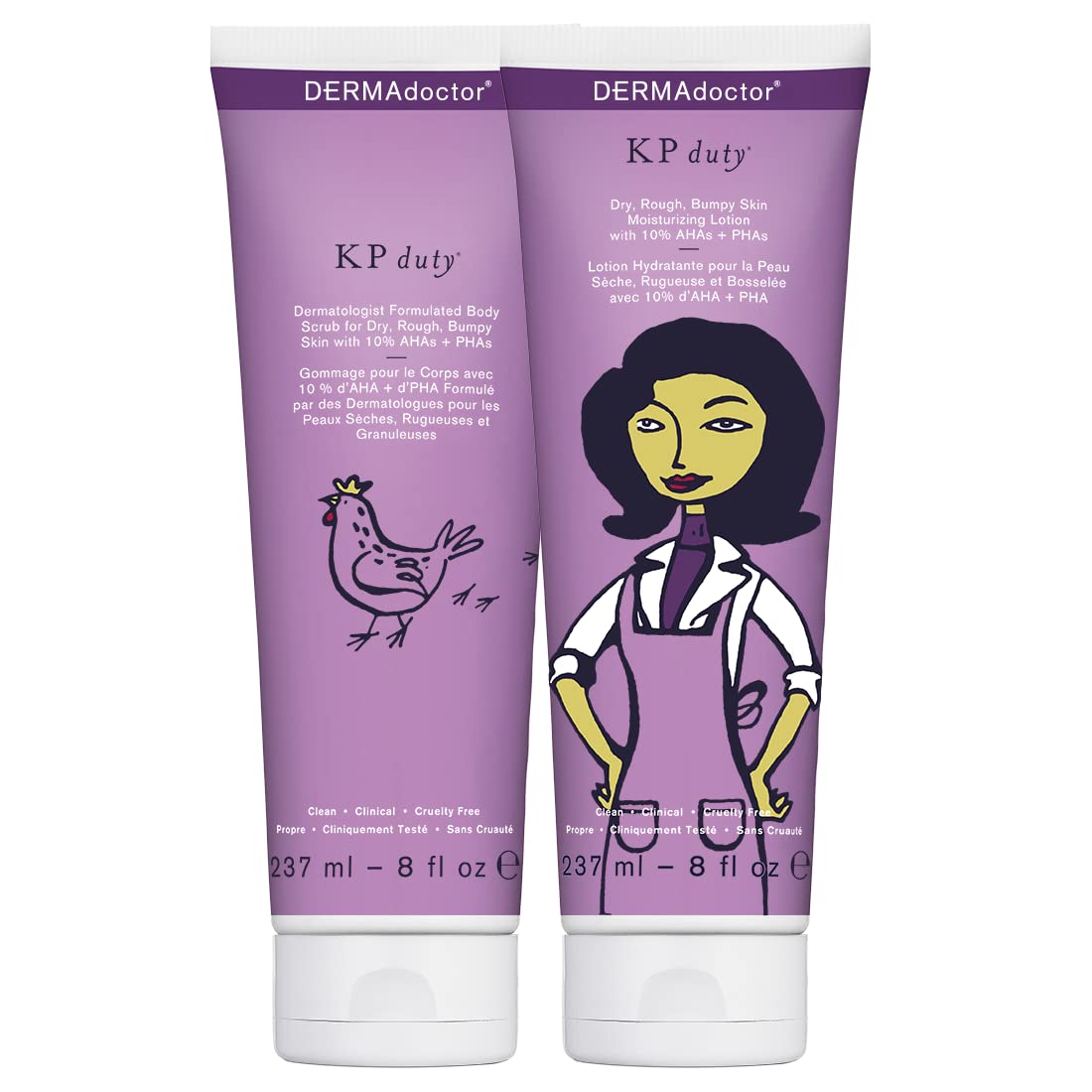 DERMAdoctor step-by-step application showing exfoliate then moisturize routine