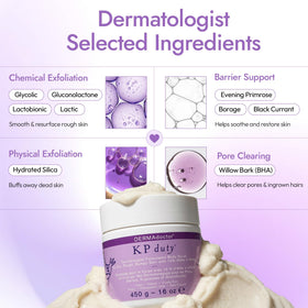 DERMAdoctor ingredient panel visual emphasizing glycolic and lactic acids benefits