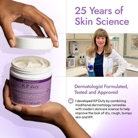 DERMAdoctor next to common household items showing 16 fl oz scale and lasting supply