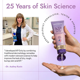 DERMAdoctor lotion on thighs in lifestyle shot illustrating softer skin result