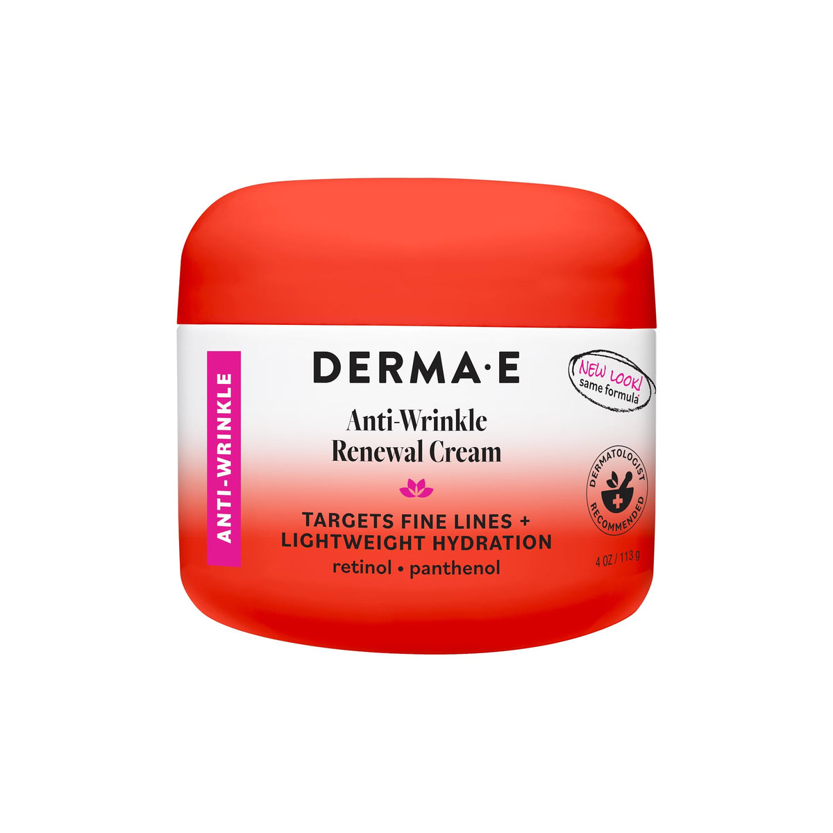 Derma E front jar view showing label and clean-beauty packaging benefit
