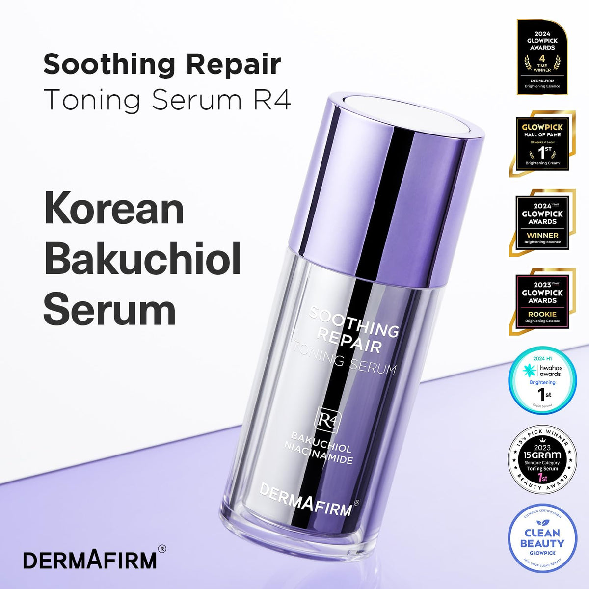 Dermafirm bottle beside common items showing size and travel-friendly benefit
