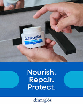 Dermaglós used on healed tattoo illustrating soothing moisture support