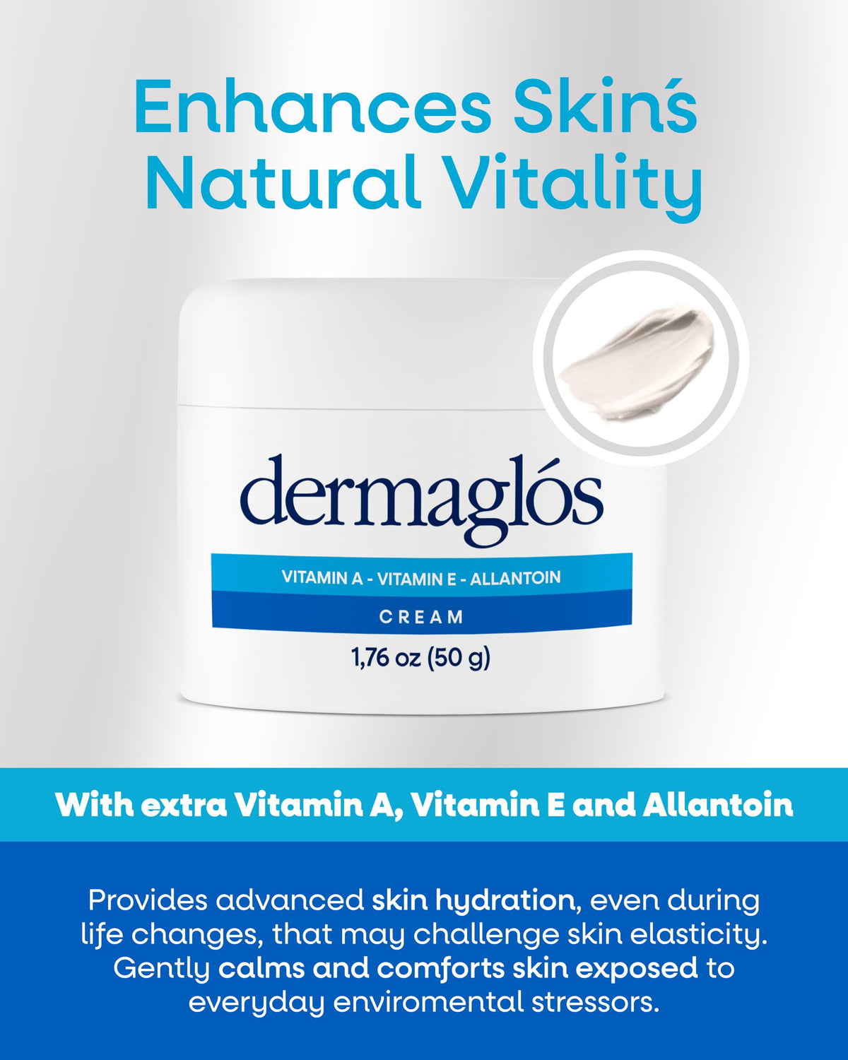 Dermaglós cream texture close-up highlighting rich hydration