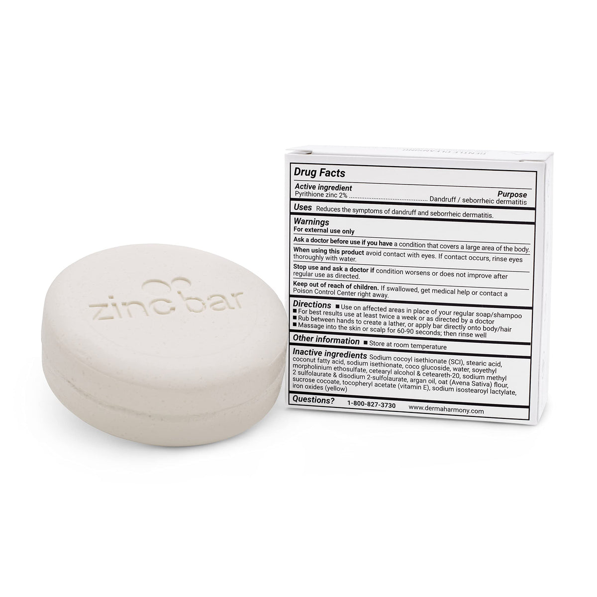 Dermaharmony product label close-up showing 2% pyrithione zinc clarity and trust