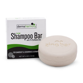 Dermaharmony shampoo bar front packaging showing product and size, sustainable benefit