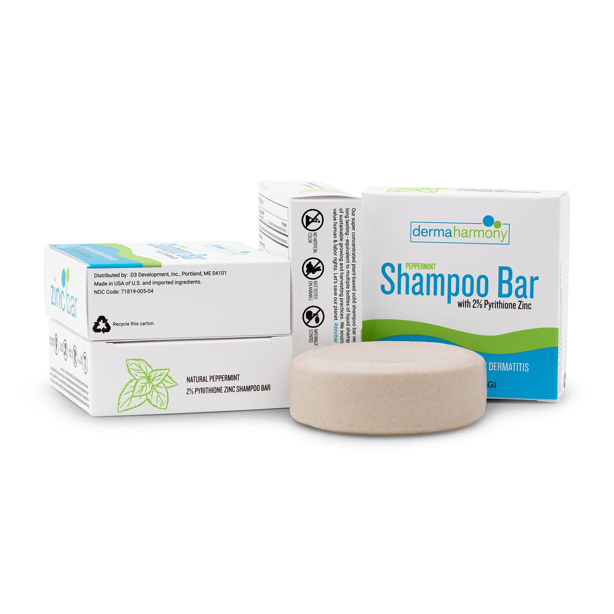 Dermaharmony peppermint leaves next to bar highlighting fresh scent