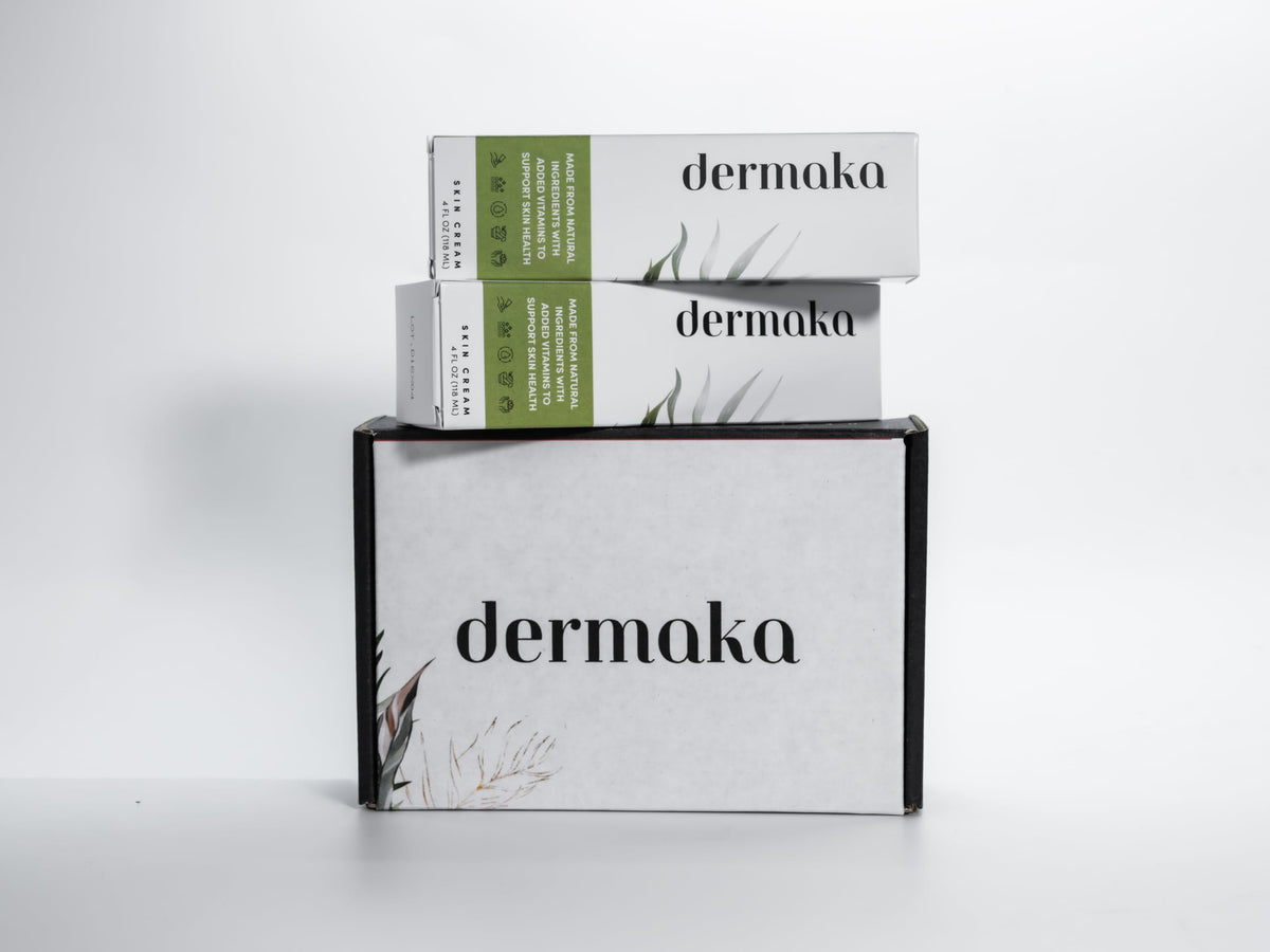 Dermaka ingredients label listing arnica, chamomile, green tea and vitamins