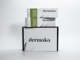 Dermaka ingredients label listing arnica, chamomile, green tea and vitamins