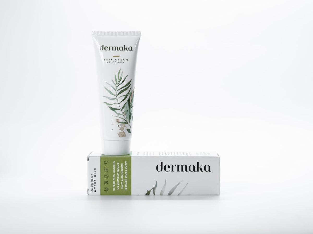 Dermaka jar front packaging showing label and 4 oz size benefits
