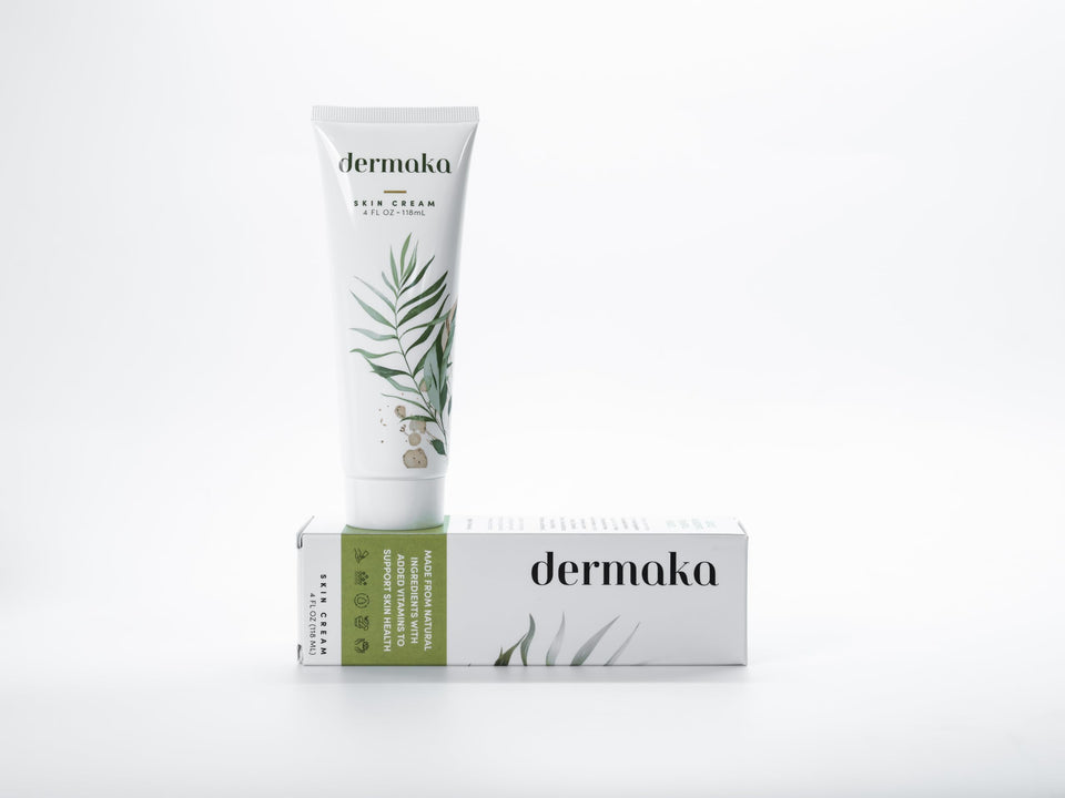Dermaka jar front packaging showing label and 4 oz size benefits