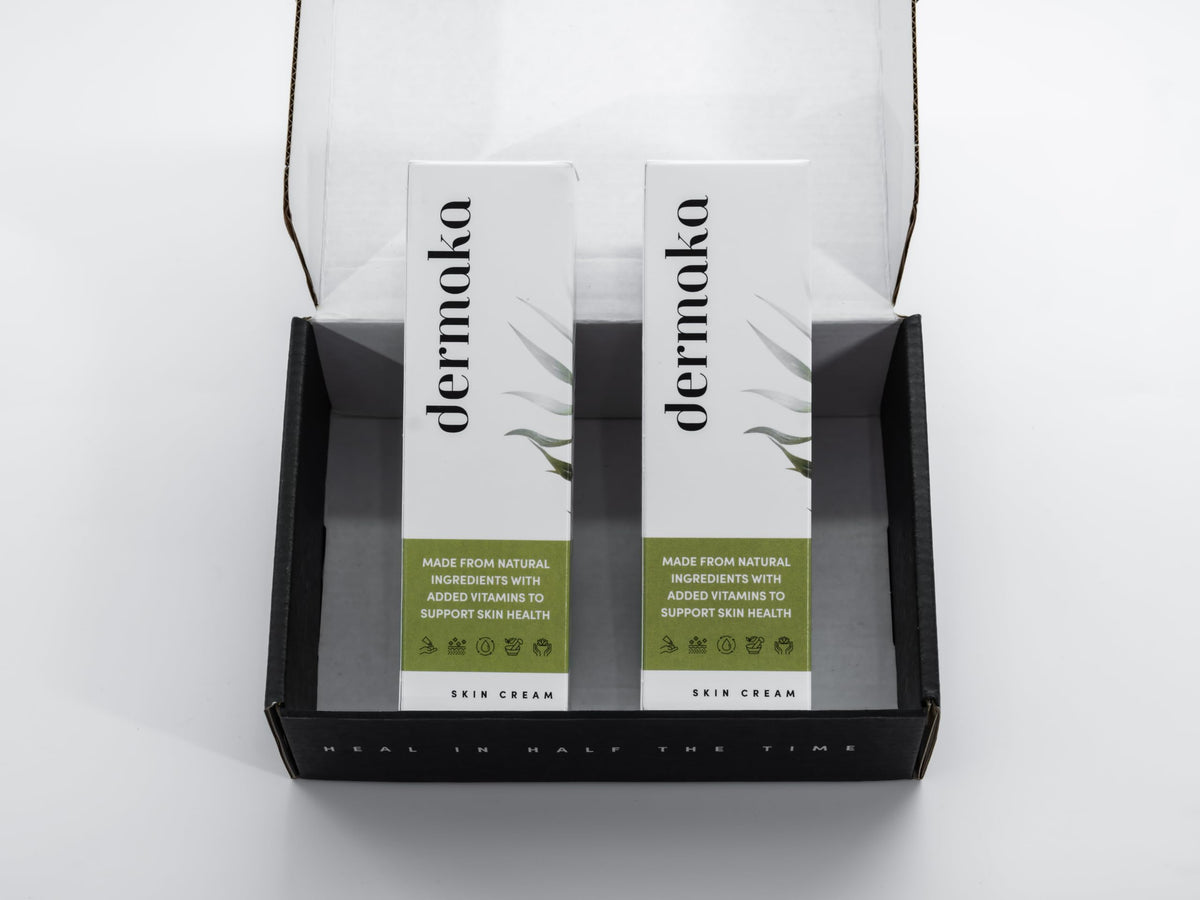 Dermaka on bathroom shelf in lifestyle setting suggesting daily routine use