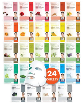 DERMAL front pack showing 24 masks and clear variety benefits