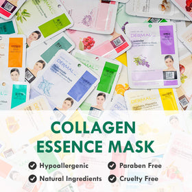 DERMAL individual sachets fanned out to show the different mask types