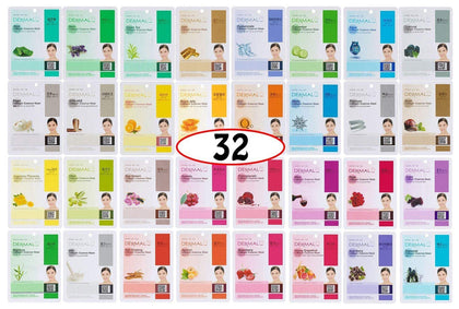 DERMAL front packaging of 32-mask combo highlighting variety and convenience