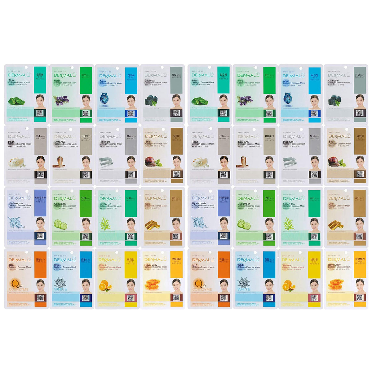 DERMAL front packaging showing full 32 combo pack and variety benefits