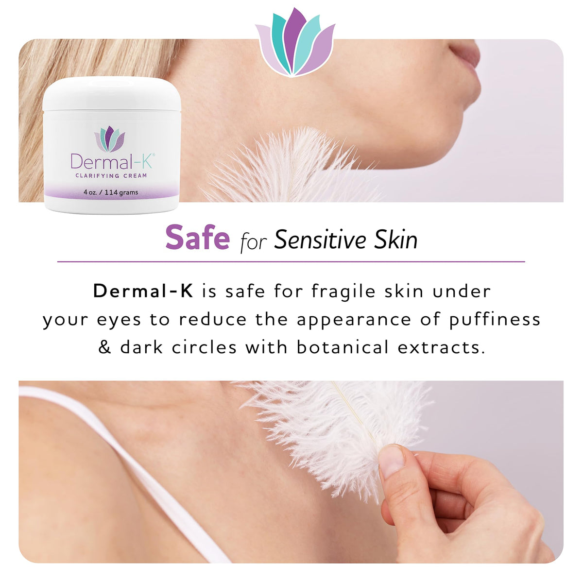 Dermal-K packaging back label showing ingredient and paraben-free benefit