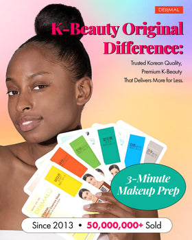 DERMAL masks styled in bathroom setting conveying daily self-care routine