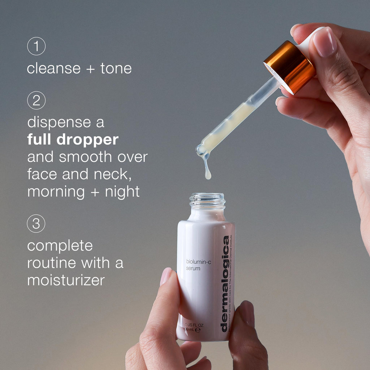 Dermalogica dropper releasing serum illustrating precise application and minimal waste