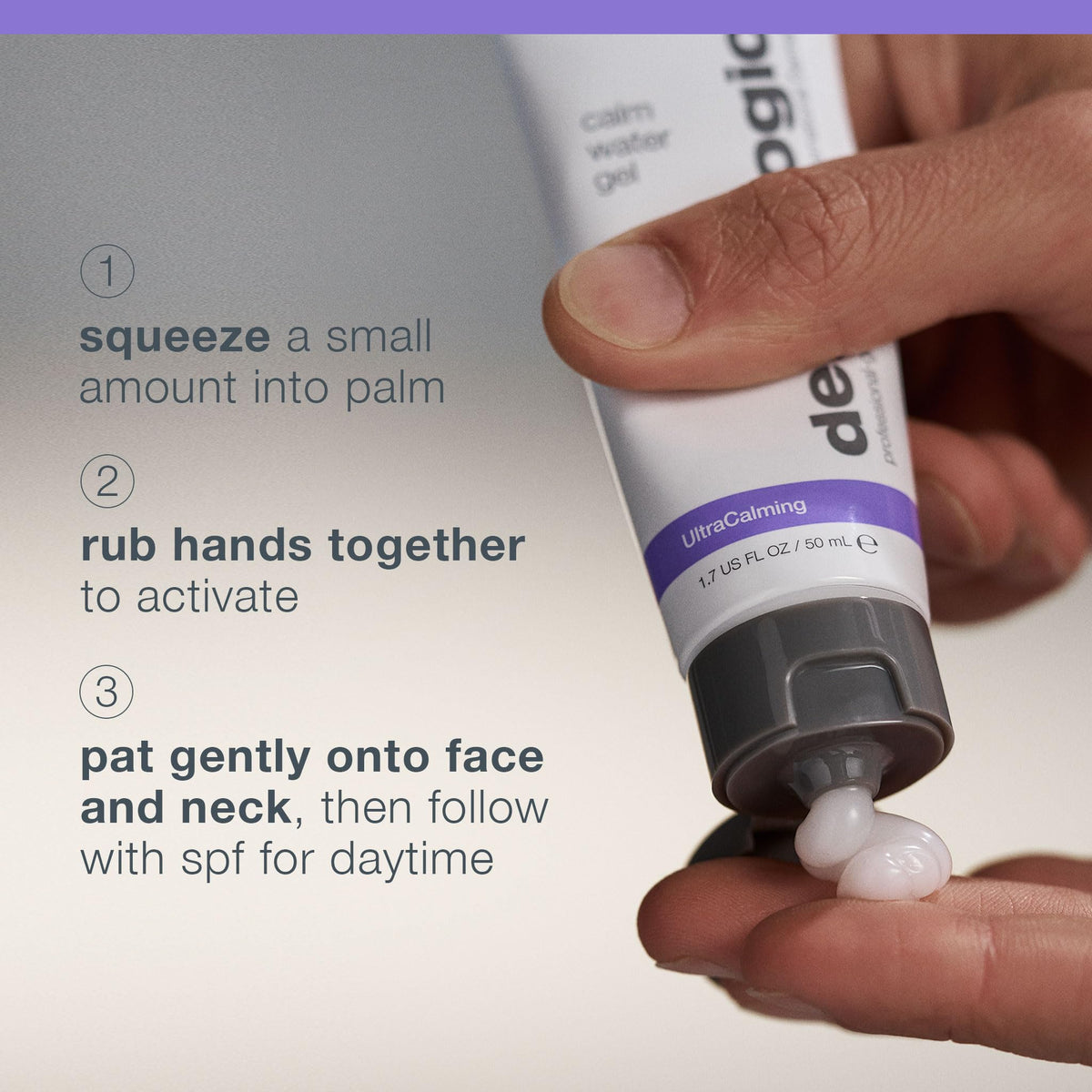Dermalogica calm water gel with lavender sprig, illustrates calming scent ingredient and soothing benefit