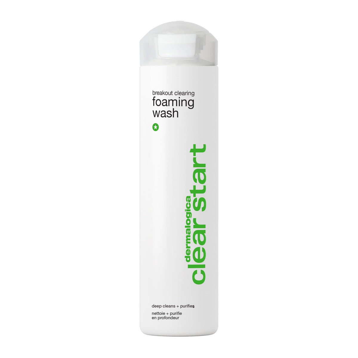 Dermalogica front bottle showing Clear Start foaming wash benefits