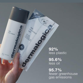 Before and after skin close-up showing Dermalogica results: brighter, smoother appearance