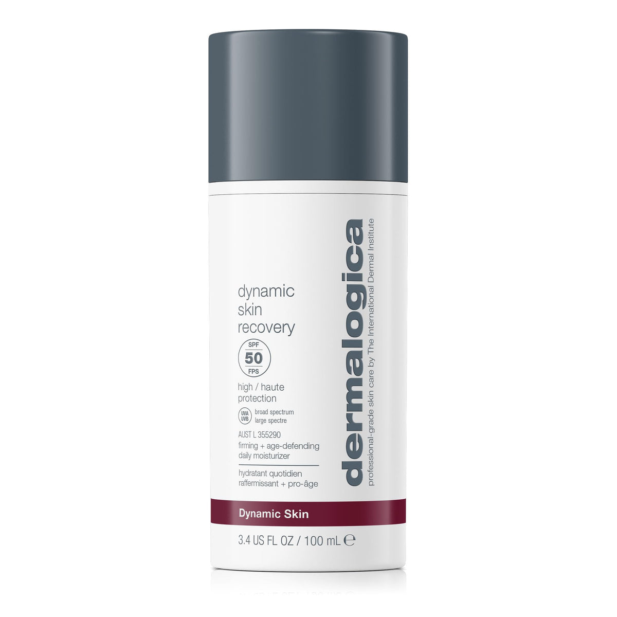 Dermalogica front packaging showing SPF50 protection and sleek design benefit